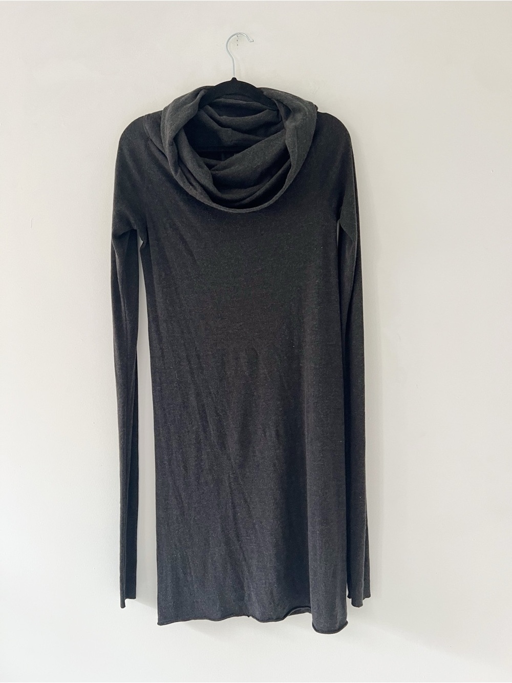 Rick Owens Lilies dark gray knit midi dress long sleeve fold collar cowl neck 10 - Picture 11 of 16
